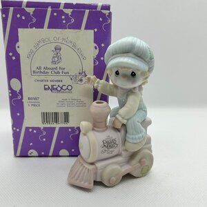 Precious Moments "All aboard the birthday club fun" 1992 Charter member figurine